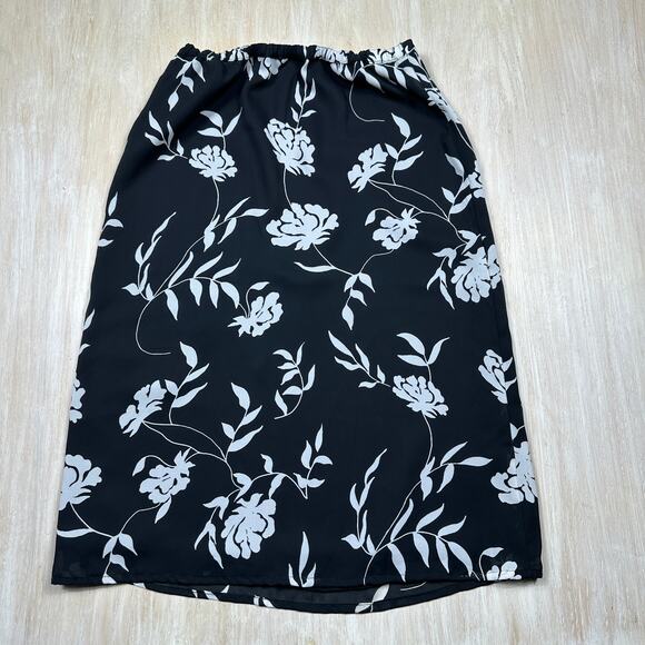 Kathy Ireland Black White Floral Print Midi Pencil Skirt Classic Office Career 8 - Picture 8 of 10